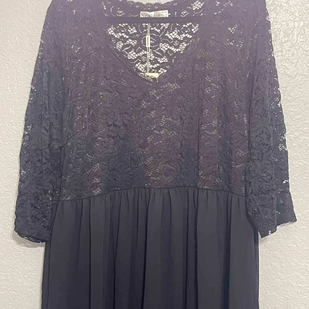Nemidor women V neck 3/4 sleeve  Lace vintage Maxi formal Dress size 20 - Picture 5 of 8
